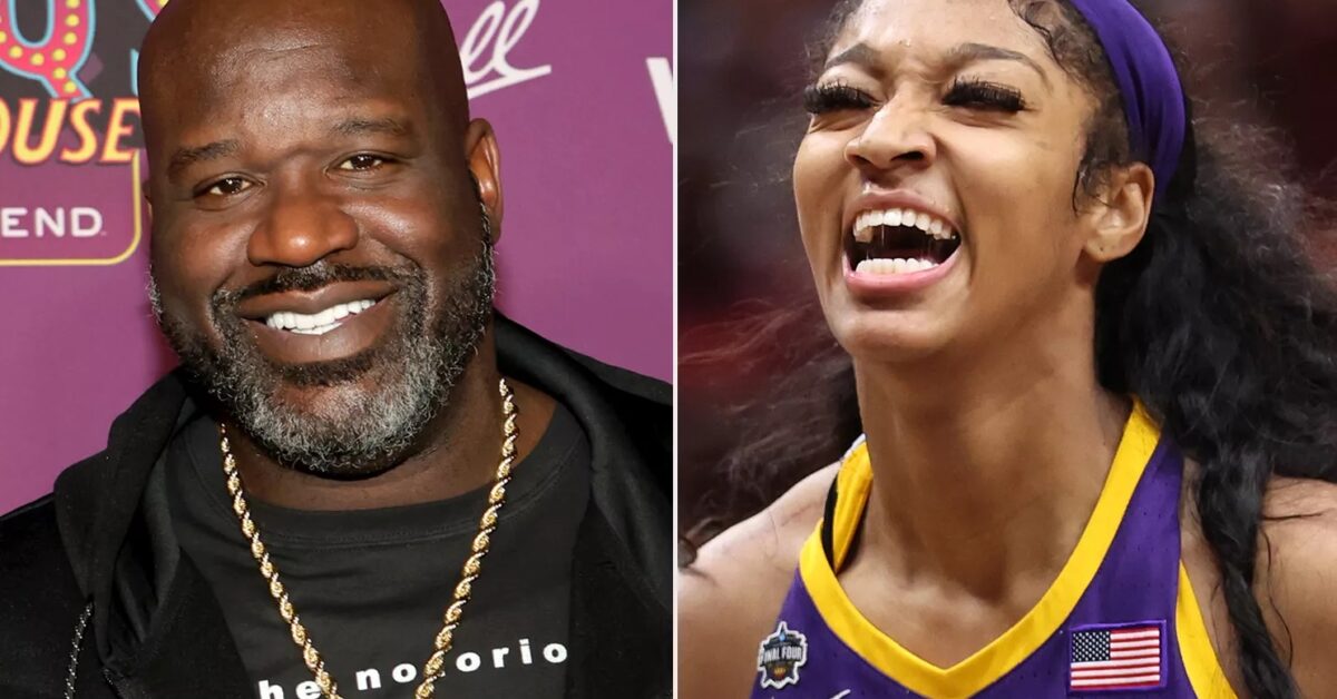 Shaq Escorts Angel Reese and Her Mom for LSU’s Senior Day TMSPN